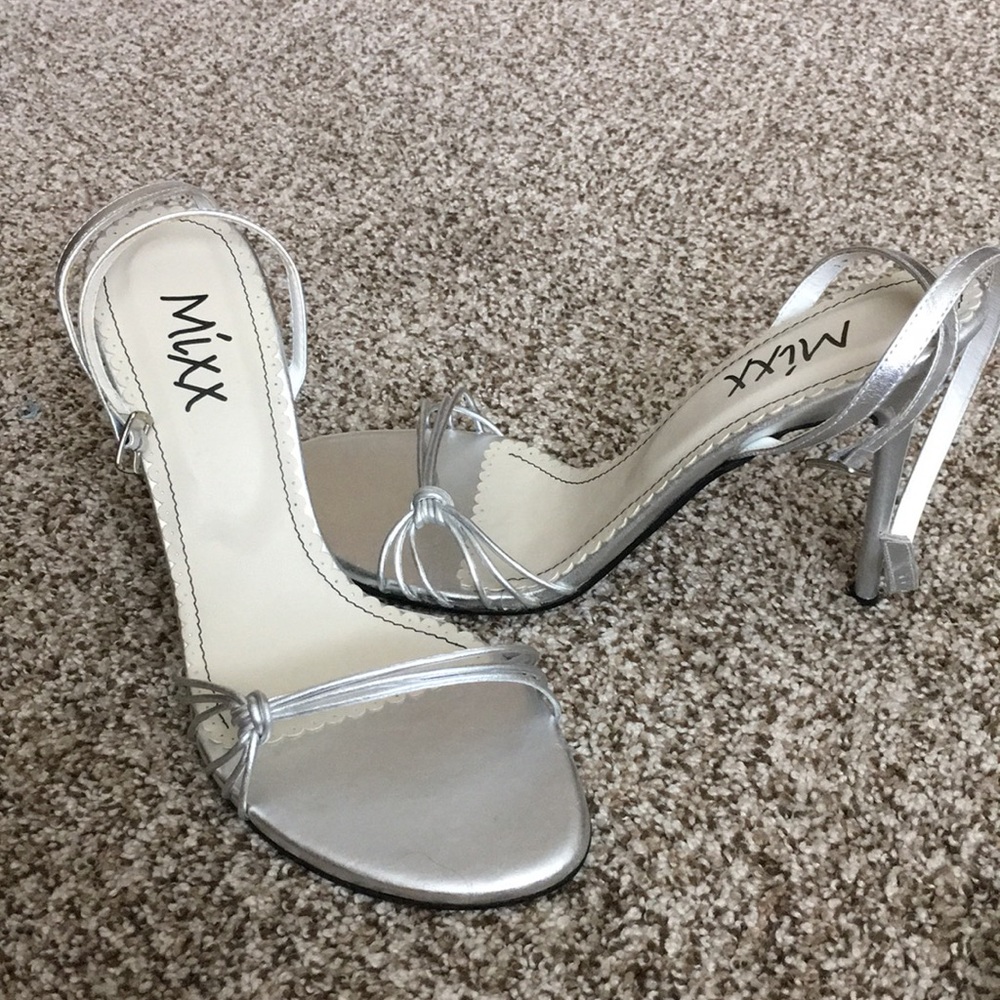 Silver leather heels